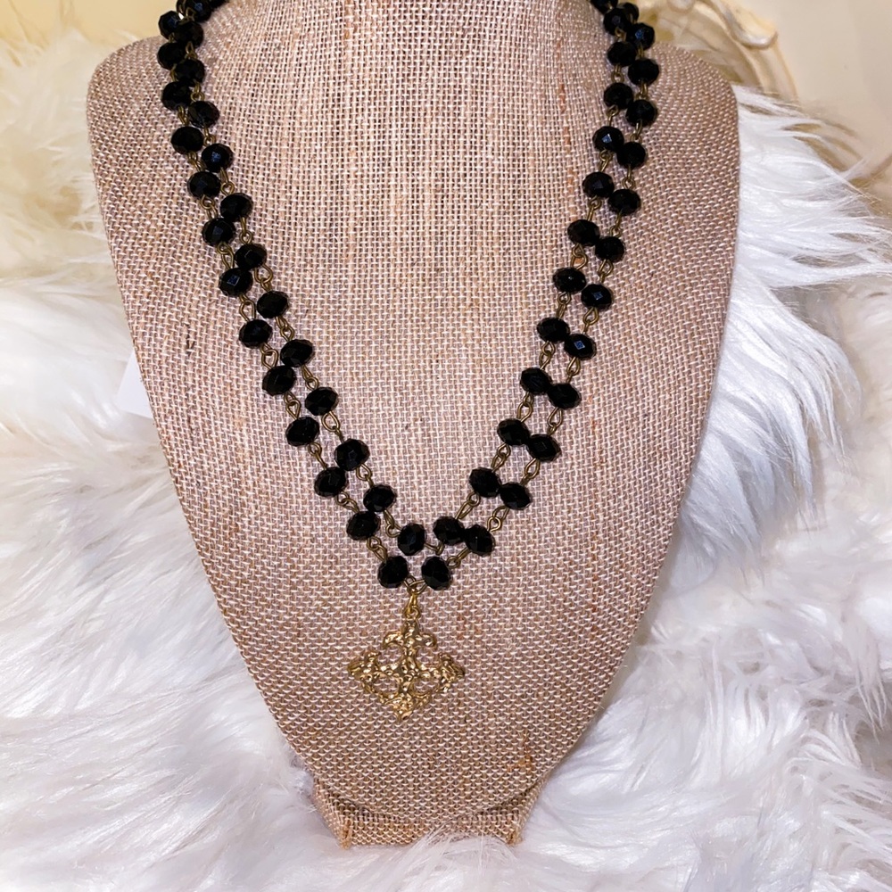 Black Cross Beaded Necklace